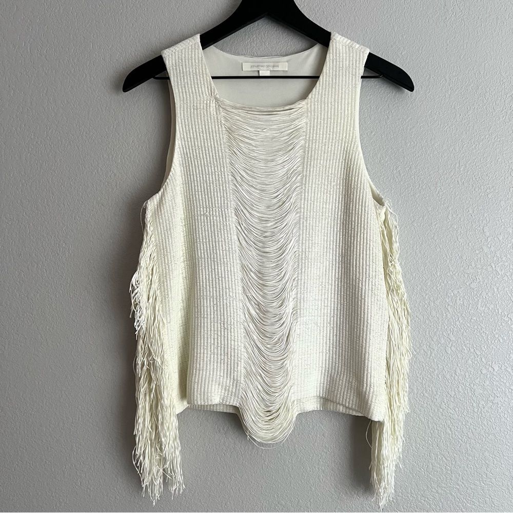 Jonathan Simkhai Fringe Knit Sleeveless Top Size Small Cream White